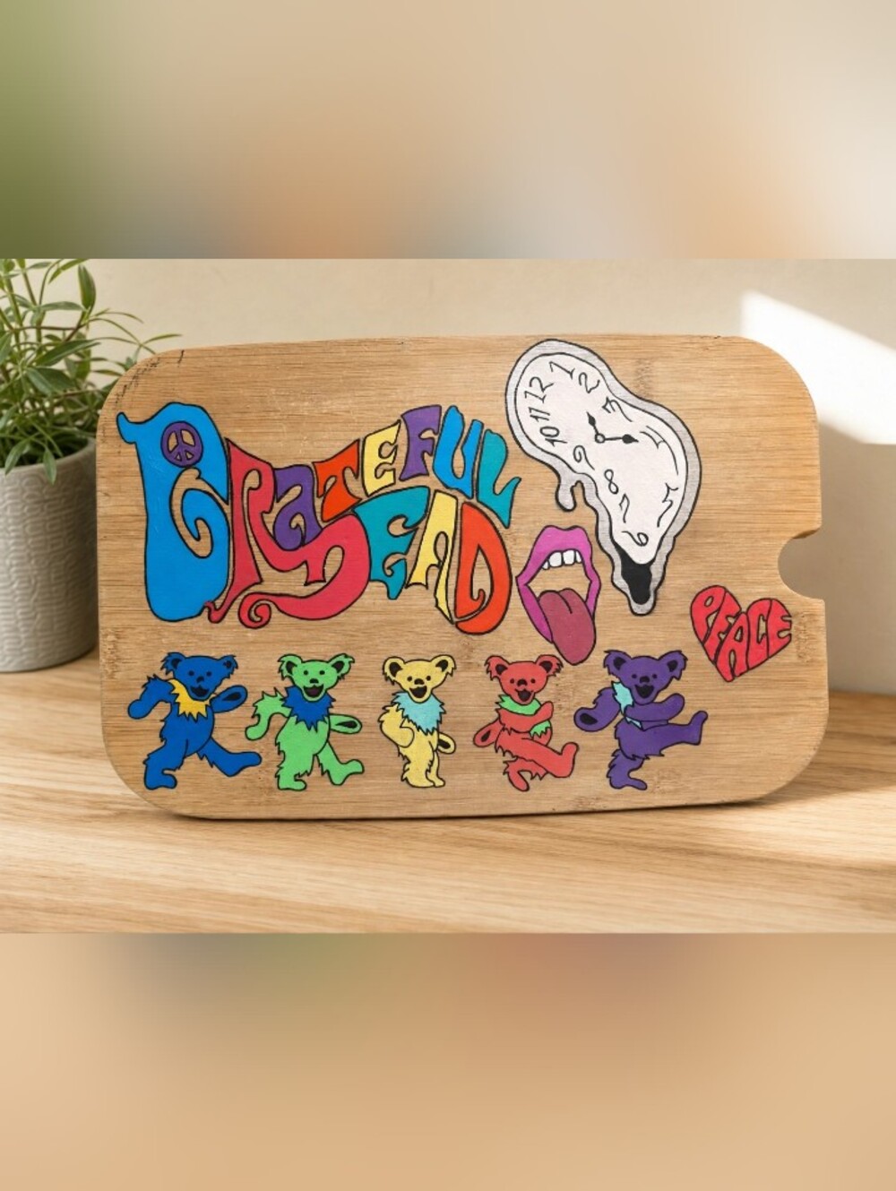 Grateful Dead Rainbow Dancing Bears Wood Art Painting - Multicolor